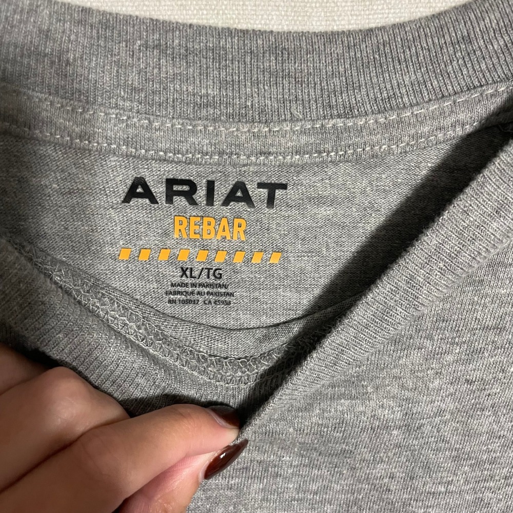Ariat Rebar Workwear Long Sleeve Performance Tee‎ Gray Cotton Strong - Size XL - Picture 4 of 9
